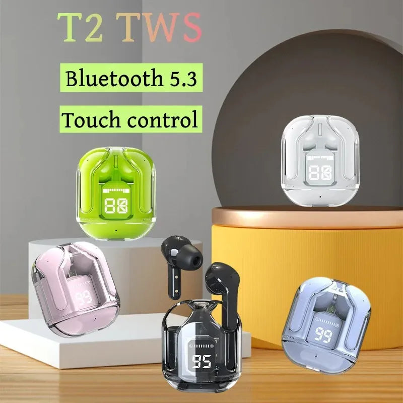 T2 TWS Wireless Bluetooth Headset - Transparent ENC Power Digital Display Stereo Sound Earphones