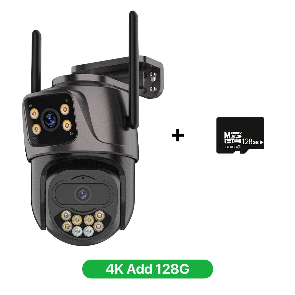 6K 9MP HD Outdoor PTZ Camera – Triple Lens, WiFi, Auto Tracking, 8X Zoom, Color Night Vision, Two-Way Audio, iCSee App, IP66 Waterproof