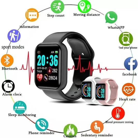 Multifunction Smart Watch for Men, Women & Kids – Pedometer, Sports Activity Tracker, Message Alerts, Music Control, and Calories Monitor