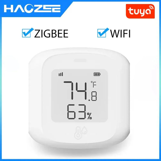 Tuya Smart WiFi/Zigbee Temperature and Humidity Sensor, LCD Display Hygrometer Thermometer, Works with Alexa & Google Home, Remote Monitoring