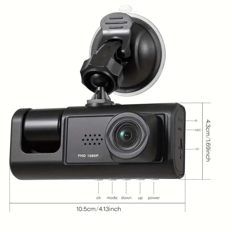 1080P Dash Cam with IR Night Vision, 2" IPS Screen, Loop Recording & 3 Camera Setup - Vehicle DVR, Video Recorder, Car Surveillance