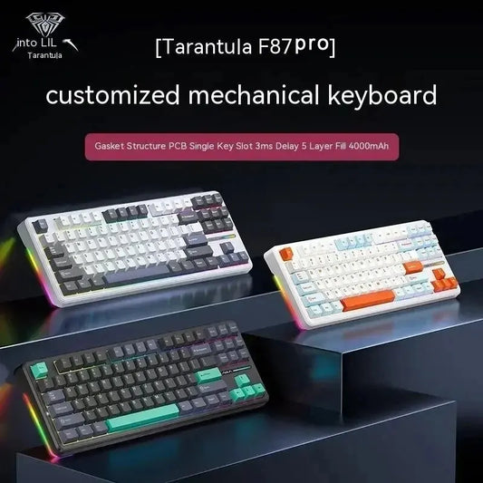 AULA F87 Pro Mechanical Keyboard – 87 Keys RGB, Tri-Mode Wireless (2.4GHz, USB, Bluetooth), PBT Keycaps, Hot-Swappable, Gasket Mount with Silent Keys