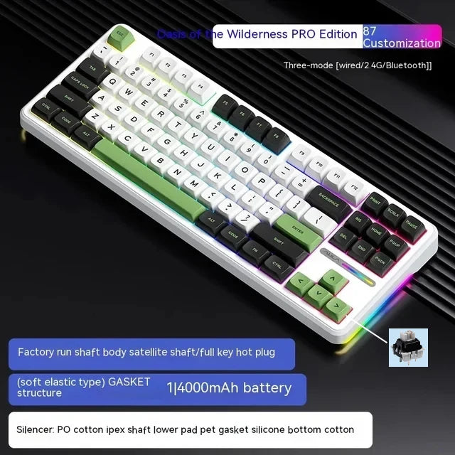 AULA F87 Pro Mechanical Keyboard – 87 Keys RGB, Tri-Mode Wireless (2.4GHz, USB, Bluetooth), PBT Keycaps, Hot-Swappable, Gasket Mount with Silent Keys