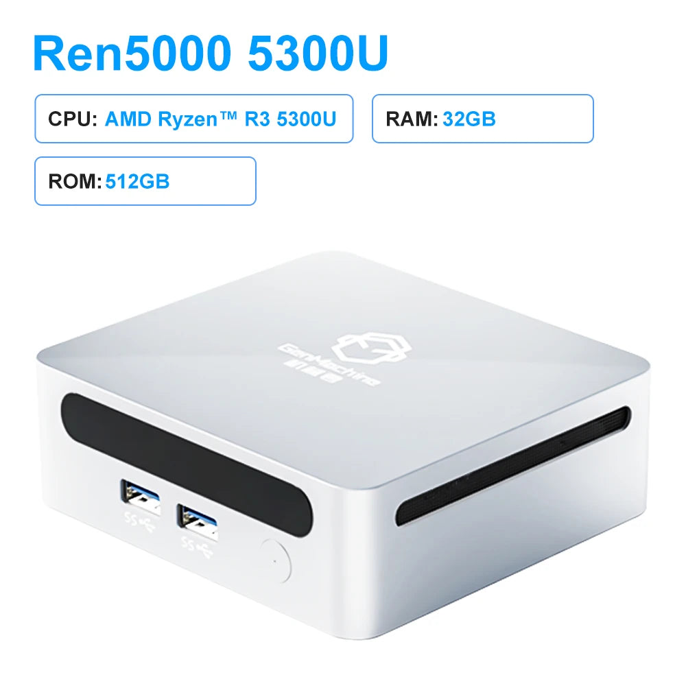 GenMachine New Mini PC AMD Ren5000 5300U Processor CPU Windows 10/11 2.7GHz Up to 3.7GHz DDR4 32GB Wifi6 HDMI pc gamer computer