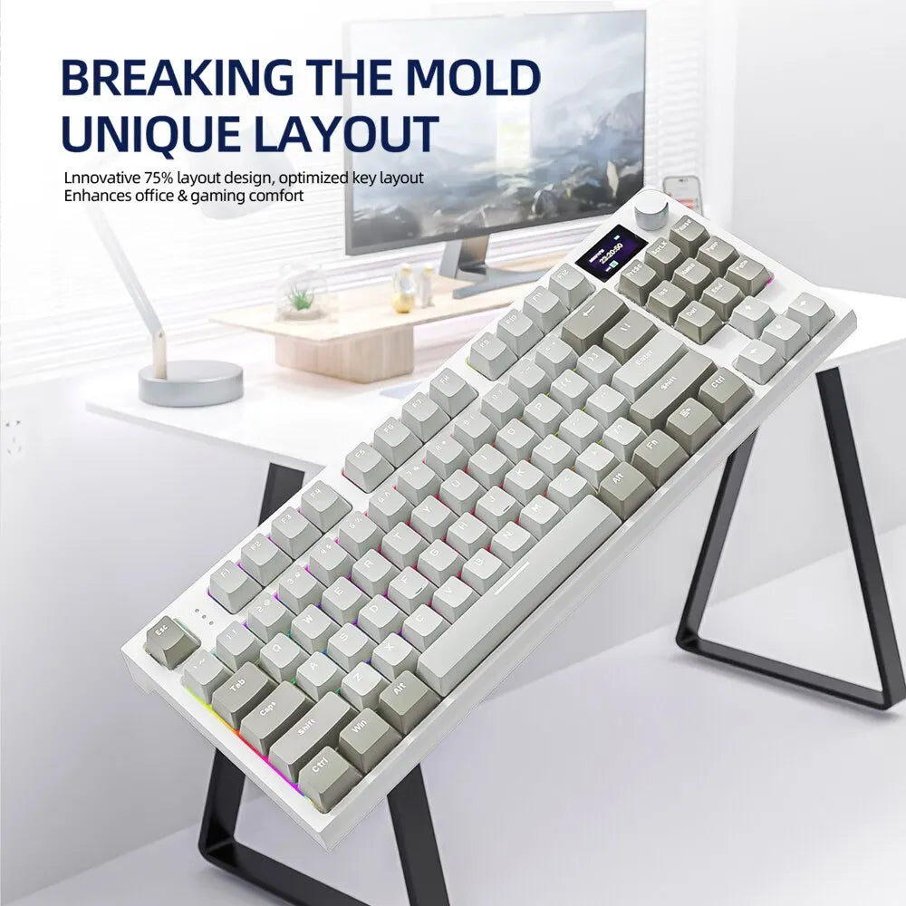 Attack Shark K86 Wireless Hot-Swappable Mechanical Keyboard – Bluetooth/2.4G with Display Screen, Volume Rotary Button, 87 Keys for Gaming and Work