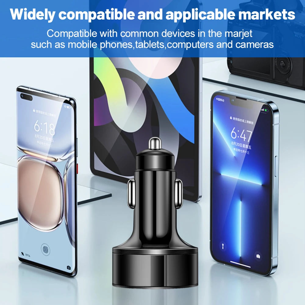 250W LED Car Charger, 5 Ports Fast Charging PD QC3.0 USB C Car Phone Charger Adapter for iPhone, Samsung, Huawei, Xiaomi