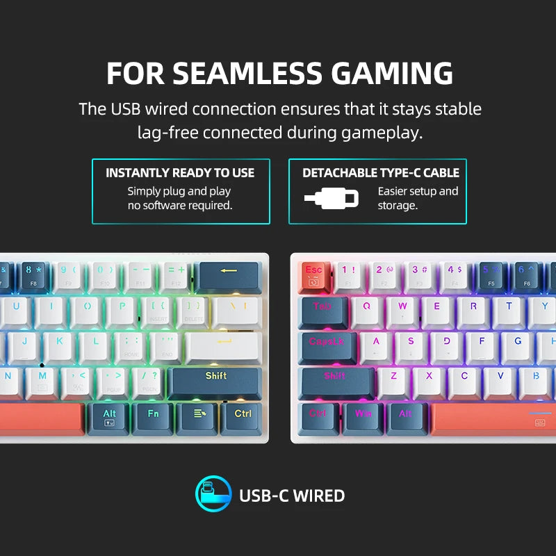 Machenike K500-B61 Mini Mechanical Keyboard – 60% 61 Keys, RGB Backlit, Wired, Hot-Swappable, HUANO Switches, Compact Gaming Keyboard