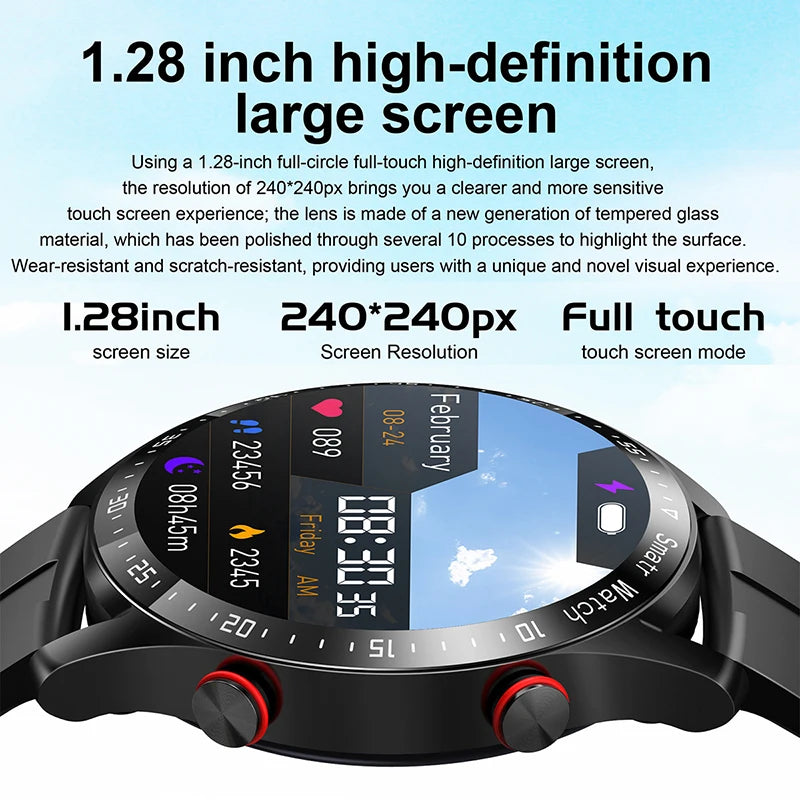 ECG+PPG Bluetooth Call Smart Watch for Men, 1.28" Round Color Display, Blood Pressure Monitoring, Fitness Tracker, Waterproof Sports Smartwatch with Box