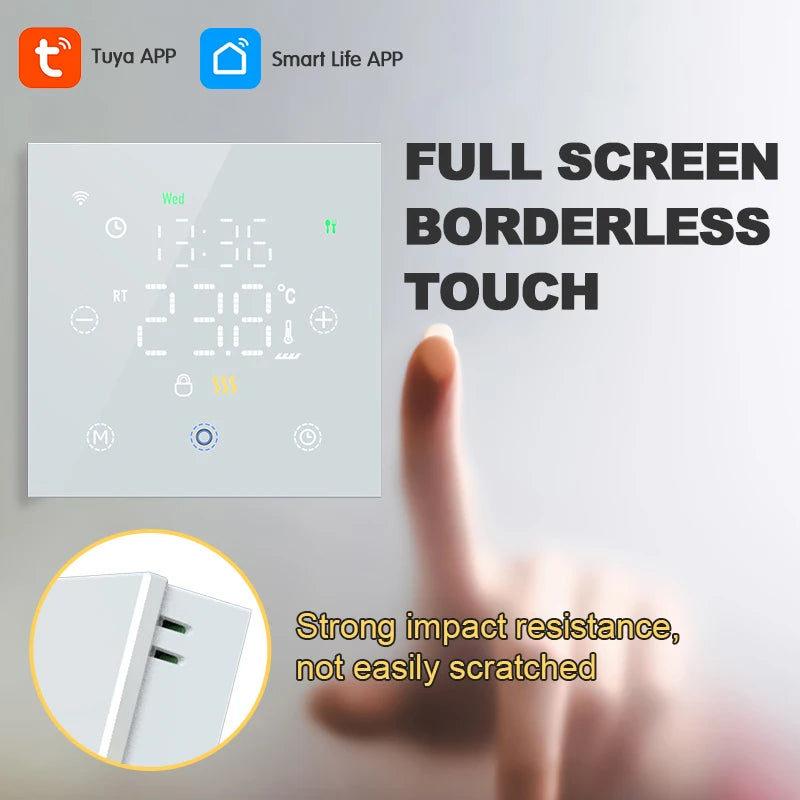 Tuya Smart WiFi Thermostat for Water & Electric Floor Heating, Gas Boilers – Remote Control, Alexa & Google Assistant Compatible, Programmable, Battery-Free