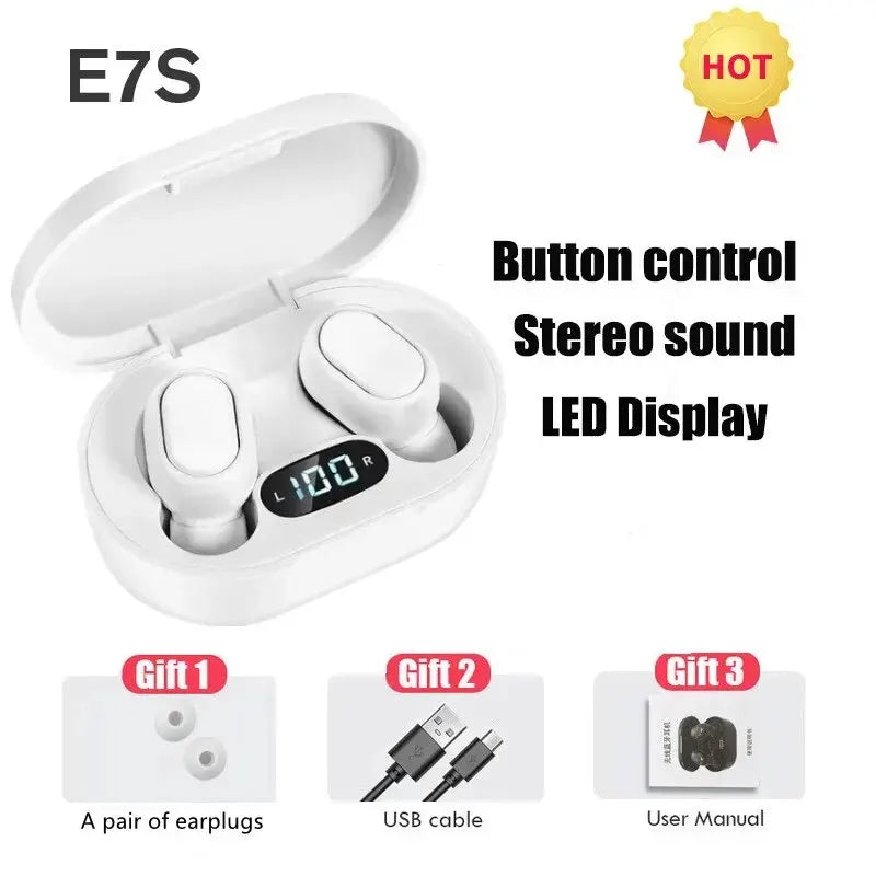 E7S TWS Wireless Headphones Bluetooth Earphone Control Sport Headset Waterproof Microphone Music Earphone Work On All Smartphone