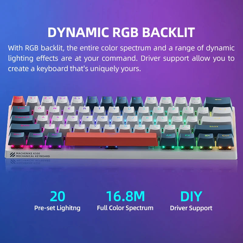 Machenike K500-B61 Mini Mechanical Keyboard – 60% 61 Keys, RGB Backlit, Wired, Hot-Swappable, HUANO Switches, Compact Gaming Keyboard