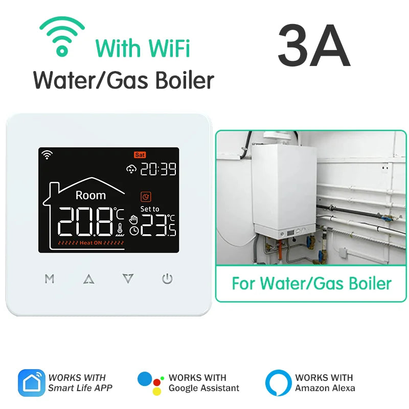 Smart WiFi Thermostat for Floor Heating & Gas Boiler – Tuya Smart Home Temperature Controller, Alexa & Google Home Compatible, Programmable Touch Control