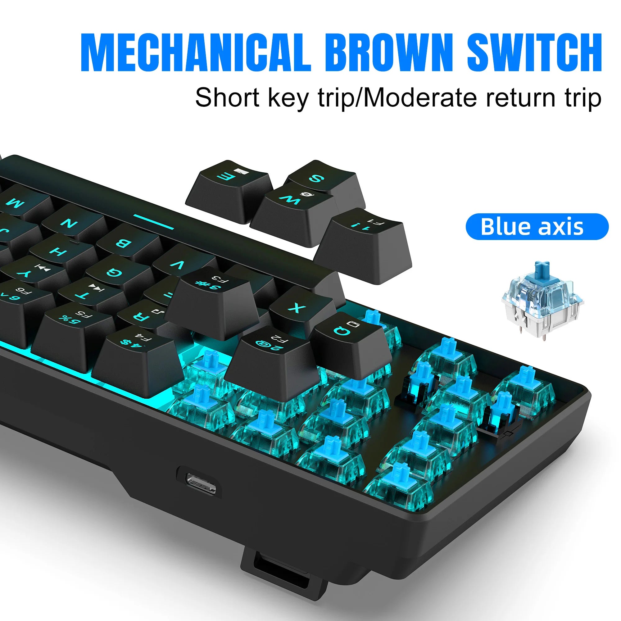 HXSJ V800 65% Mini Mechanical Gaming Keyboard Hot-Swappable Blue/Red Switches ABS Double-Shot Keycaps Multi-Color Lighting Modes