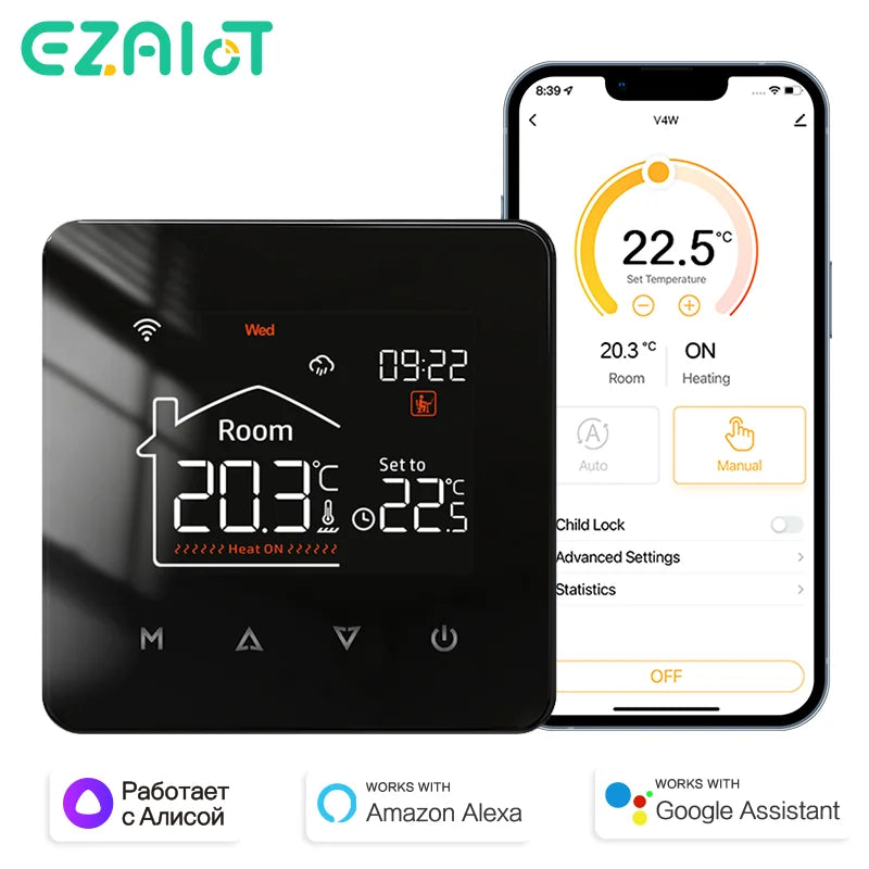 Smart WiFi Thermostat for Floor Heating & Gas Boiler – Tuya Smart Home Temperature Controller, Alexa & Google Home Compatible, Programmable Touch Control