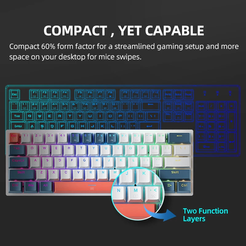 Machenike K500-B61 Mini Mechanical Keyboard – 60% 61 Keys, RGB Backlit, Wired, Hot-Swappable, HUANO Switches, Compact Gaming Keyboard