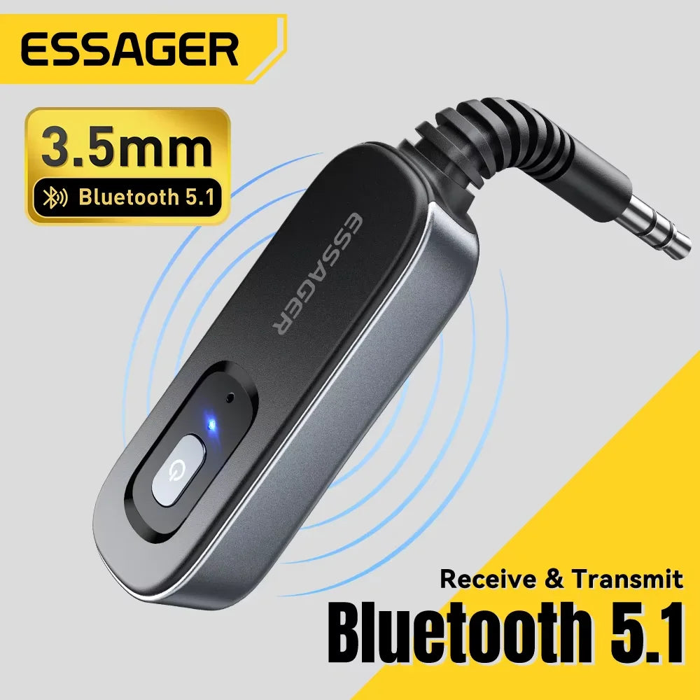 Essager Bluetooth 5.1 Audio Receiver & Transmitter – 3.5mm AUX Wireless Adapter for PC, TV, Car, & Speakers with Built-In Mic