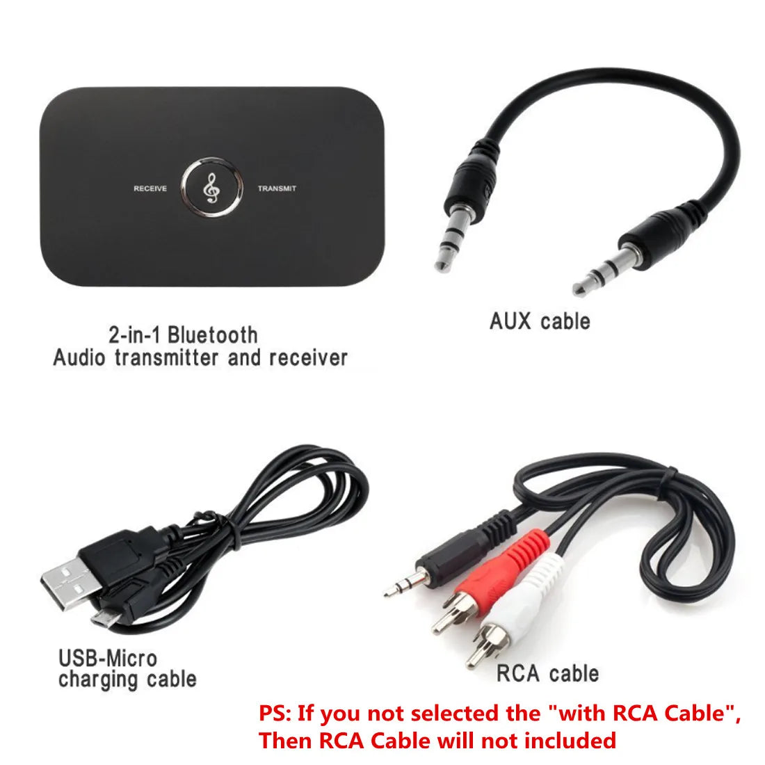 Bluetooth 5.0 Audio Transmitter & Receiver, Wireless 3.5mm AUX, RCA USB Dongle, Stereo Music Adapter for Car, PC, TV, Headphones