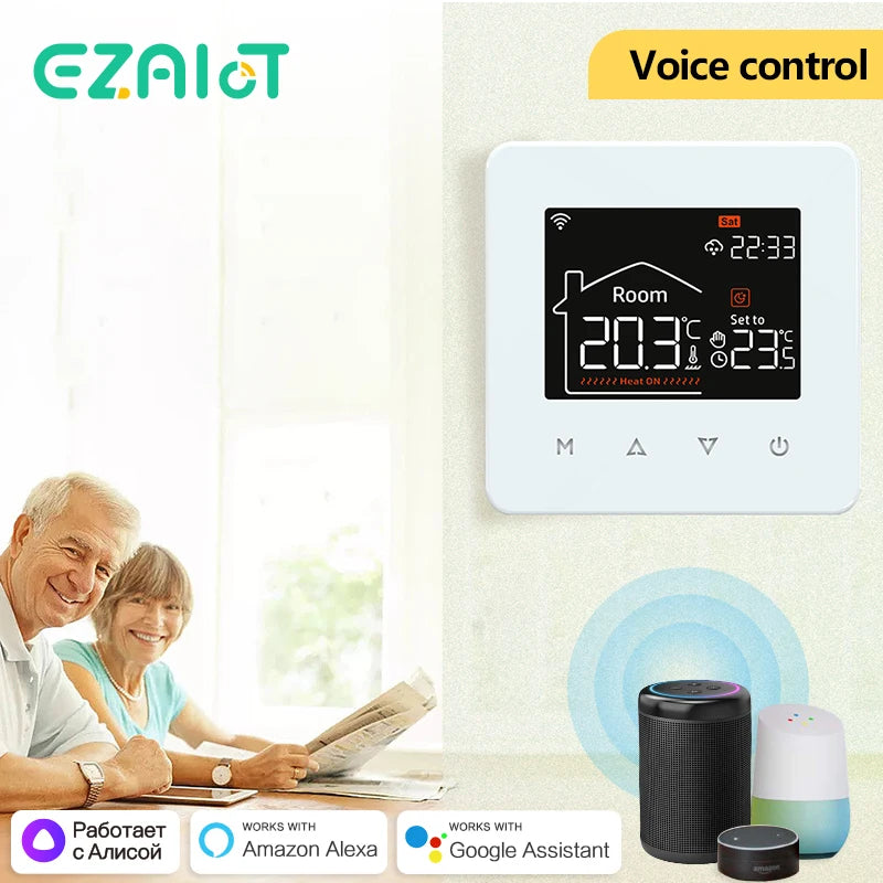 Smart WiFi Thermostat for Floor Heating & Gas Boiler – Tuya Smart Home Temperature Controller, Alexa & Google Home Compatible, Programmable Touch Control