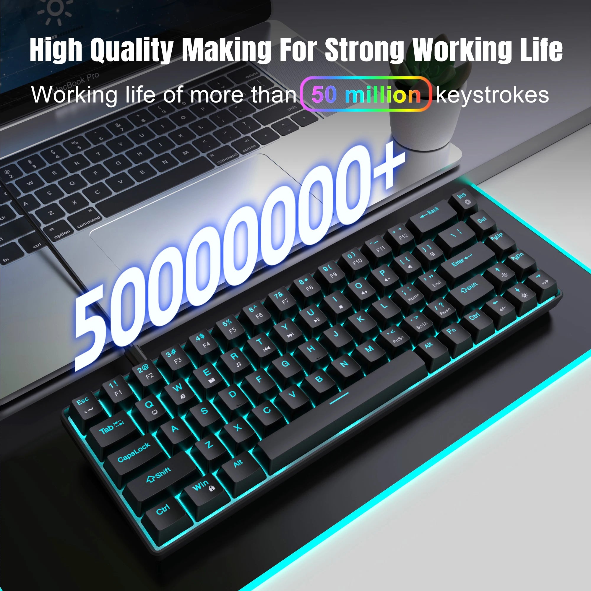 HXSJ V800 65% Mini Mechanical Gaming Keyboard Hot-Swappable Blue/Red Switches ABS Double-Shot Keycaps Multi-Color Lighting Modes