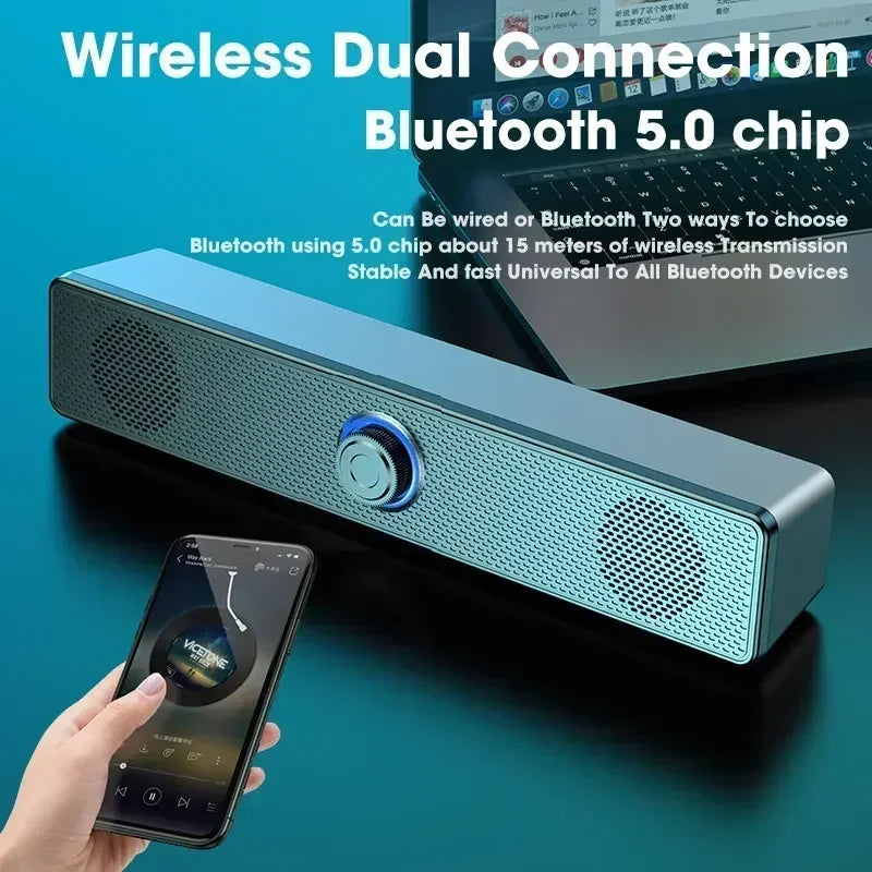 Wired & Wireless Bluetooth PC Soundbar – USB Powered 3D Surround Audio for TV, PC, Laptop, Gaming, and Home Theater