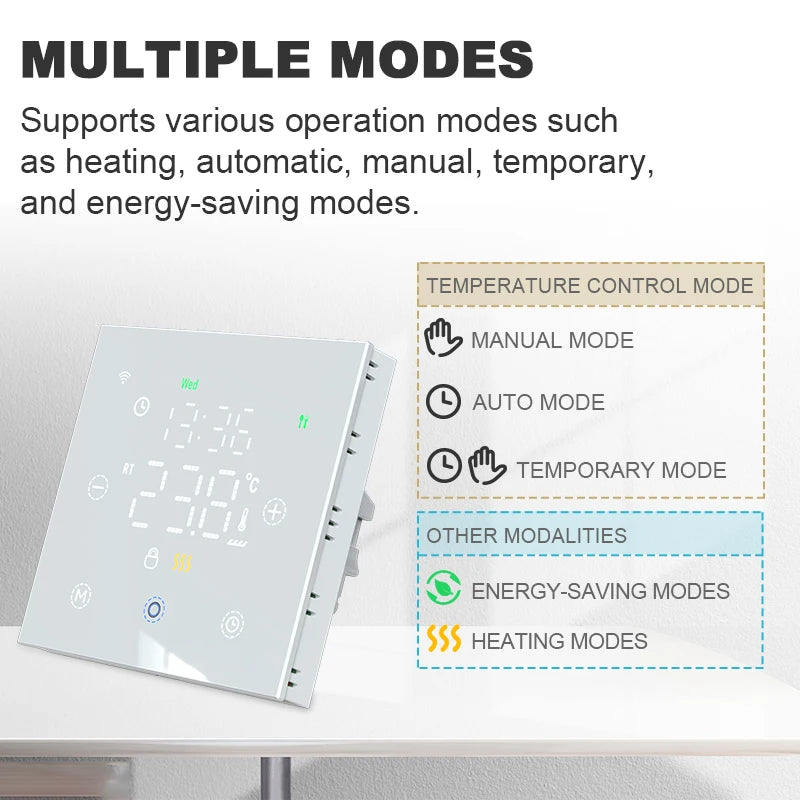 Tuya Smart WiFi Thermostat for Water & Electric Floor Heating, Gas Boilers – Remote Control, Alexa & Google Assistant Compatible, Programmable, Battery-Free