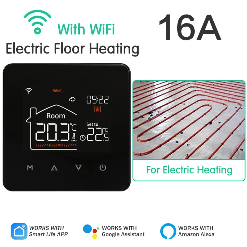 Smart WiFi Thermostat for Floor Heating & Gas Boiler – Tuya Smart Home Temperature Controller, Alexa & Google Home Compatible, Programmable Touch Control