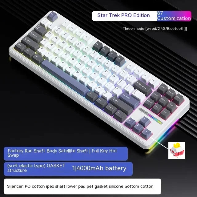 AULA F87 Pro Mechanical Keyboard – 87 Keys RGB, Tri-Mode Wireless (2.4GHz, USB, Bluetooth), PBT Keycaps, Hot-Swappable, Gasket Mount with Silent Keys