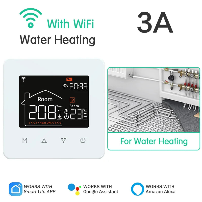 Smart WiFi Thermostat for Floor Heating & Gas Boiler – Tuya Smart Home Temperature Controller, Alexa & Google Home Compatible, Programmable Touch Control