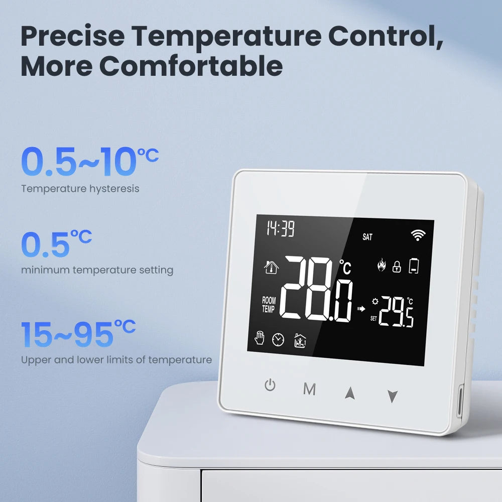 Tuya Smart WiFi/ZigBee Thermostat for Water & Gas Boilers – Battery Powered, Programmable, Alexa & Google Home Compatible, Precise Temperature Control