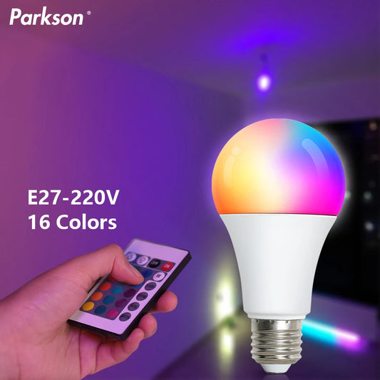 E27 RGB LED Light Bulb – 16 Colors, IR Remote Control, 220V, 5W/10W/15W, Color-Changing Spotlight for Home Lighting, Bedroom & Living Room