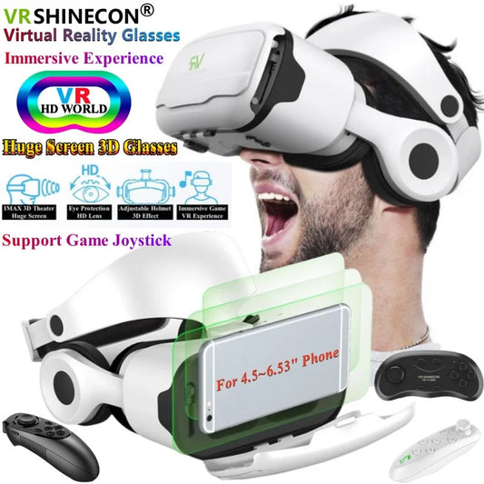 Virtual Reality VR Glasses – IMAX 3D HD Headset for IOS & Android Smartphones, Gamepad Compatible, 4.5-6.53 inch Phones, Detachable Headphones, Immersive VR Experience