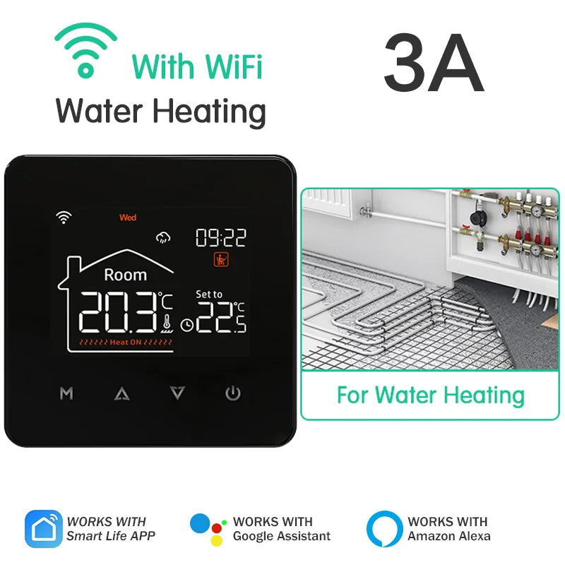 Smart WiFi Thermostat for Floor Heating & Gas Boiler – Tuya Smart Home Temperature Controller, Alexa & Google Home Compatible, Programmable Touch Control