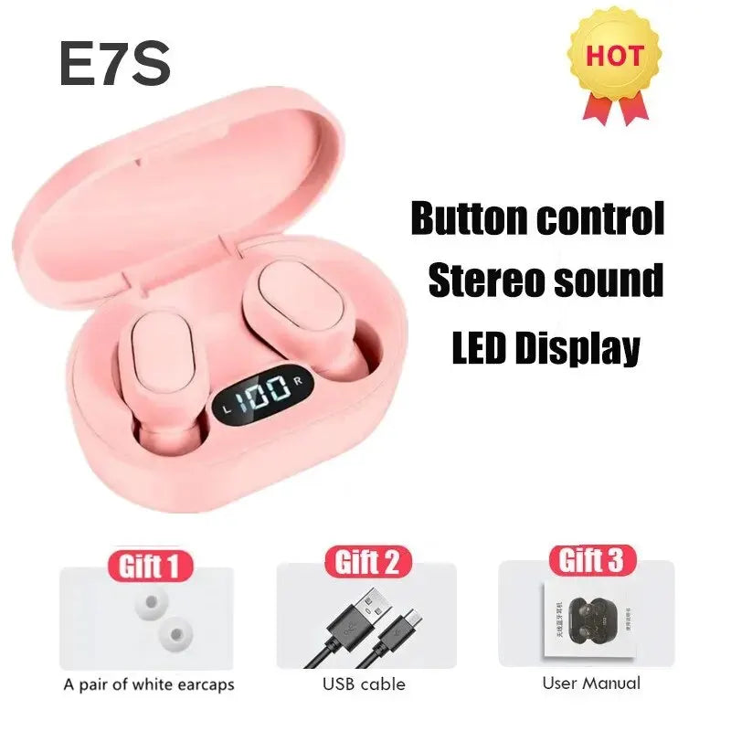 E7S TWS Wireless Headphones Bluetooth Earphone Control Sport Headset Waterproof Microphone Music Earphone Work On All Smartphone