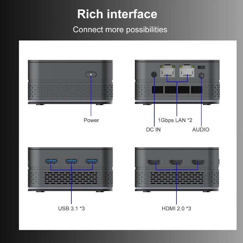 T9 Plus Quad Core Windows 11 Pro Mini PC Intel Alder Lake N100 8GB/16GB LPDDR5 256/512GB/1TB SSD Dual LAN Three HD 2*1000MLan