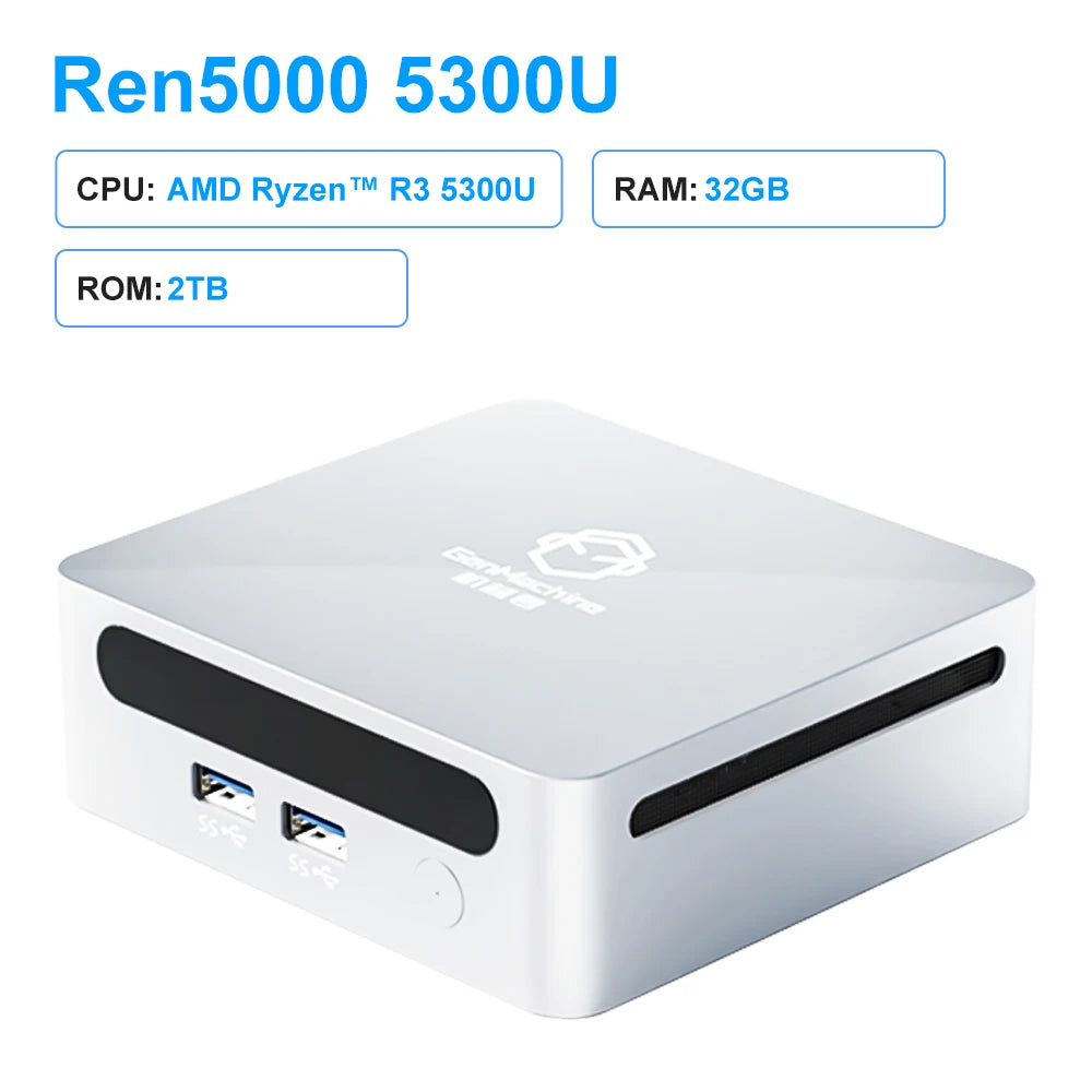 GenMachine New Mini PC AMD Ren5000 5300U Processor CPU Windows 10/11 2.7GHz Up to 3.7GHz DDR4 32GB Wifi6 HDMI pc gamer computer