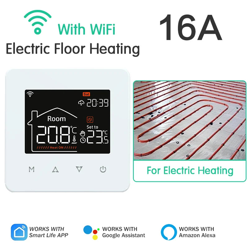 Smart WiFi Thermostat for Floor Heating & Gas Boiler – Tuya Smart Home Temperature Controller, Alexa & Google Home Compatible, Programmable Touch Control