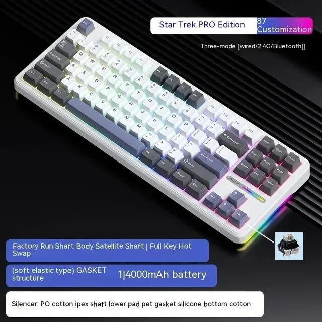 AULA F87 Pro Mechanical Keyboard – 87 Keys RGB, Tri-Mode Wireless (2.4GHz, USB, Bluetooth), PBT Keycaps, Hot-Swappable, Gasket Mount with Silent Keys