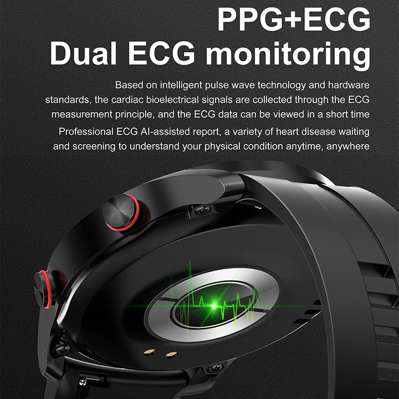 ECG+PPG Bluetooth Call Smart Watch for Men, 1.28" Round Color Display, Blood Pressure Monitoring, Fitness Tracker, Waterproof Sports Smartwatch with Box