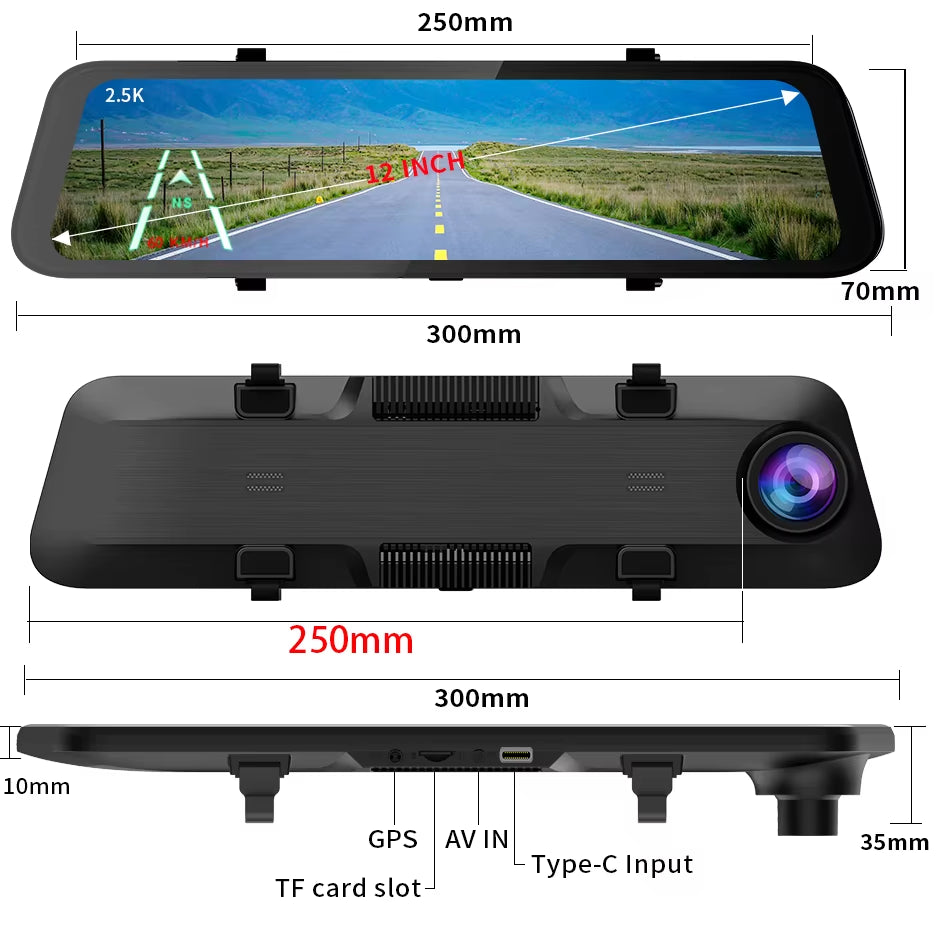 Dashcam 12 Inch Touch Screen Car Room Mirror Video Recorder Dash Cam for Cars DVR with Sony Rearview Camera Car Black Box